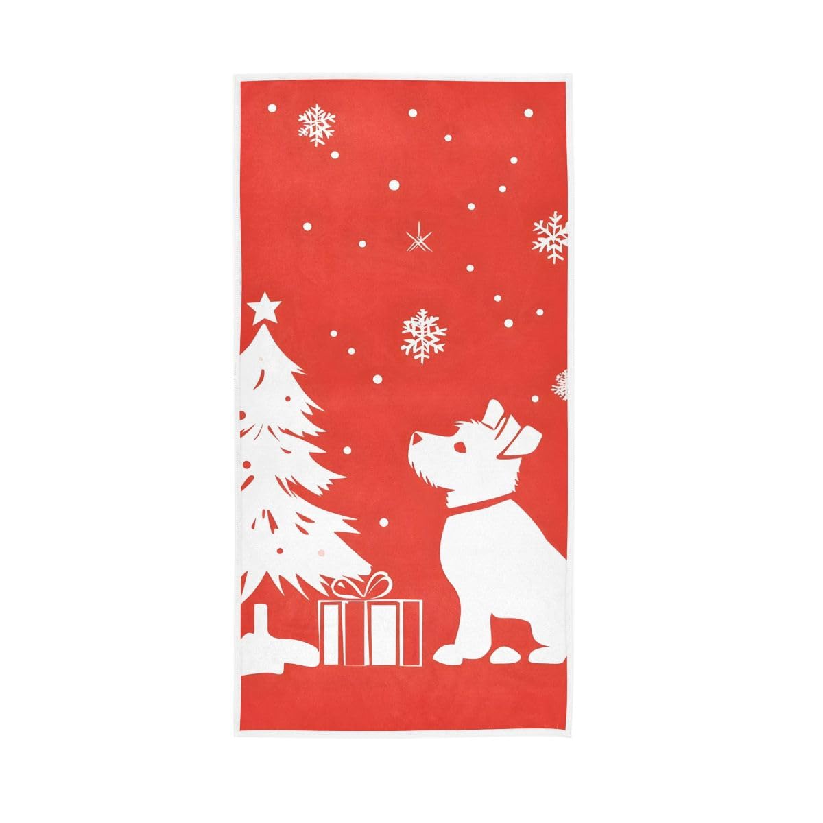 LSRCPD Silhouette of Dog Christmas Tree Hand Towels Cotton Absorbent Soft Decorative Towel for Bathroom 15 x 30 Inch