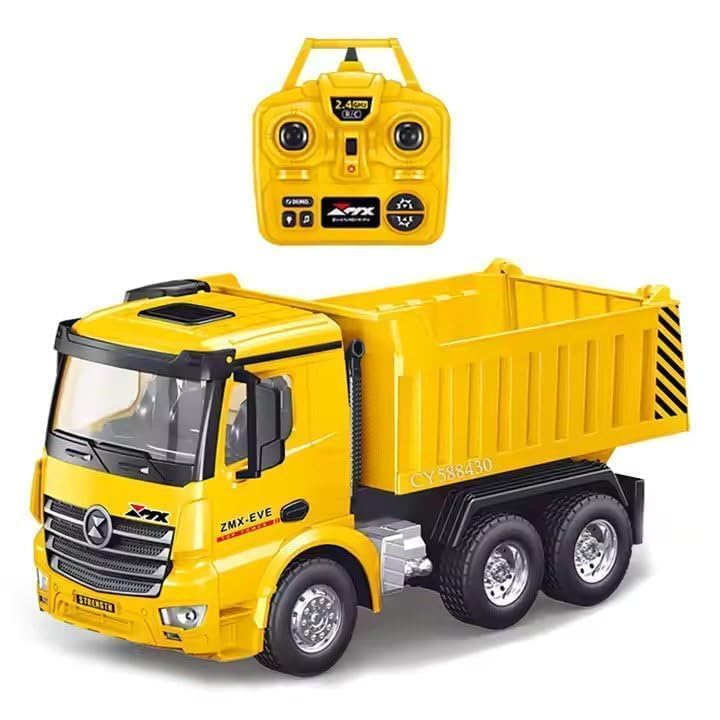 Image of RAMNATH Remote Control Dump Truck Toy for Kids - 2.4GHz 6-Wheel RC Construction Vehicle with Automatic Dumping Action, Realistic Sound & Lights - Heavy Duty Engineering Truck Gift for Kids 3+.(G)