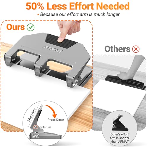 Image of AFMAT 3 Hole Punch, 9 /32 inch Hole Diameter, 40-Sheet 3 Hole Puncher for Binder, 50% Reduced Effort, Metal Heavy Duty Hole Puncher w / 10,000+ Uses, Bulit-in S.S. Paper Guide, Large Chip Tray, Gray, HPX3