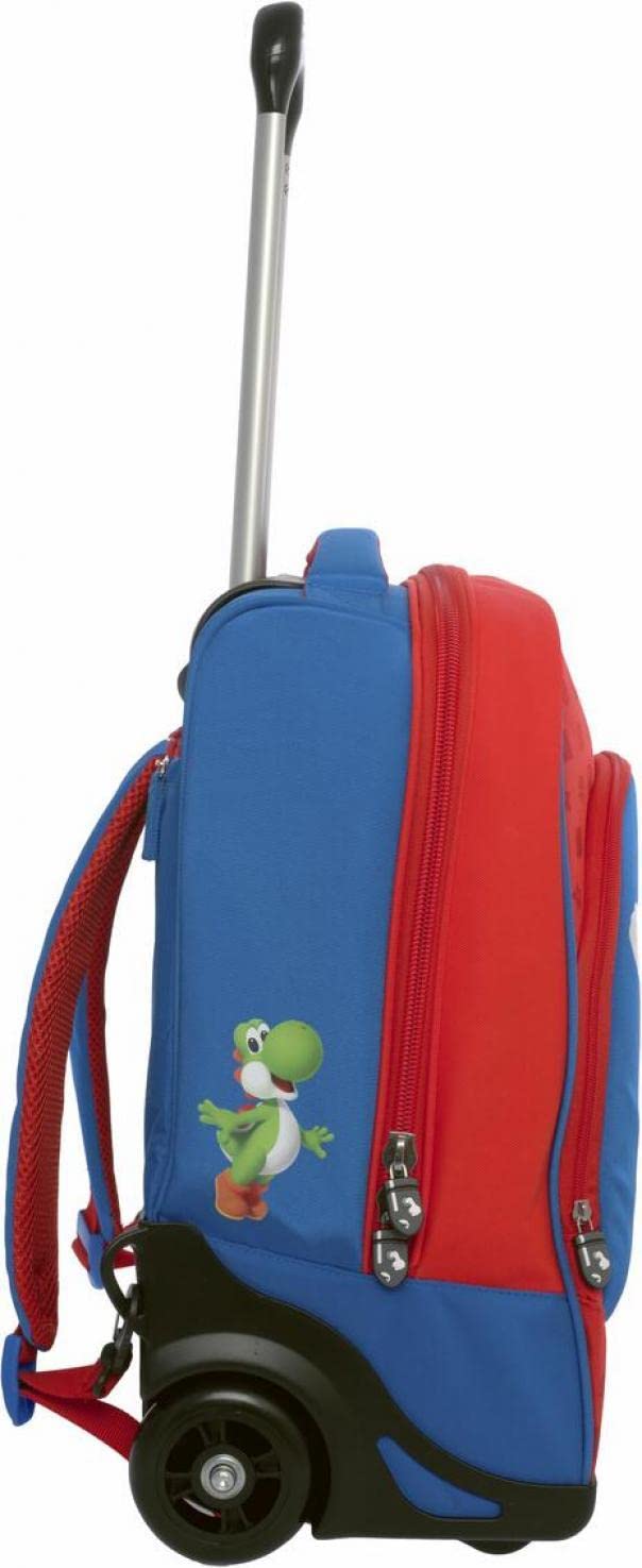 SUPER MARIO - Zaino Scuola Trolley Ufficiale Super Mario, Maniglia Regolabile, Trolley Staccabile, Spallacci Imbottiti e Regolabili, Scomparto Principale, Tasca Frontale, Chiusure A Zip, 32x47Hx21cm
