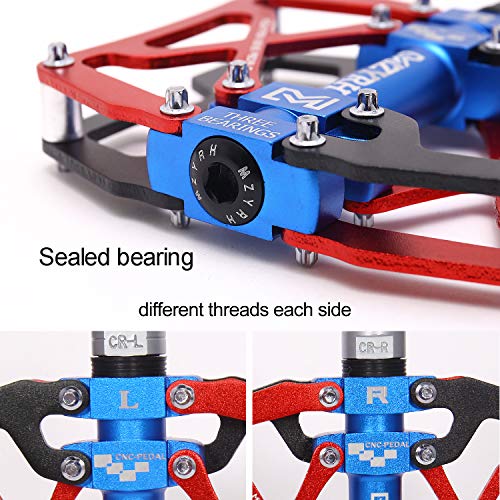 Image of MZYRH Mountain Bike Pedals, Ultra Strong Colorful CNC Machined 9 /16 inch Cycling Sealed 3 Bearing Pedals