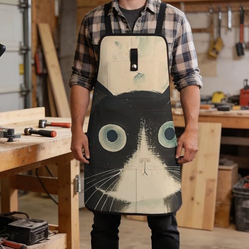 Delantal de trabajo con diseño gato blanco y negro miniatura 5