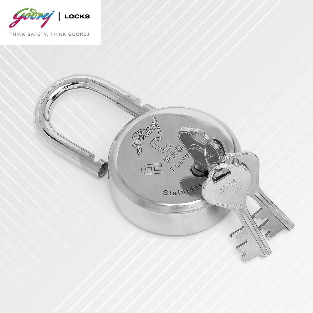 Godrej Ace Pro 7 levers Round Padlock with 3 Keys, Stainless Steel Body Lock for Main Door (Silver, Pack of1) — Amazon image 5