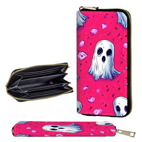 Wallet,Leather Long Wallet Suitable For Ladies And Teenagers - Detachable Wristband + RFID Travel Wallet With Card Slot - Cartoon Ghost Pattern