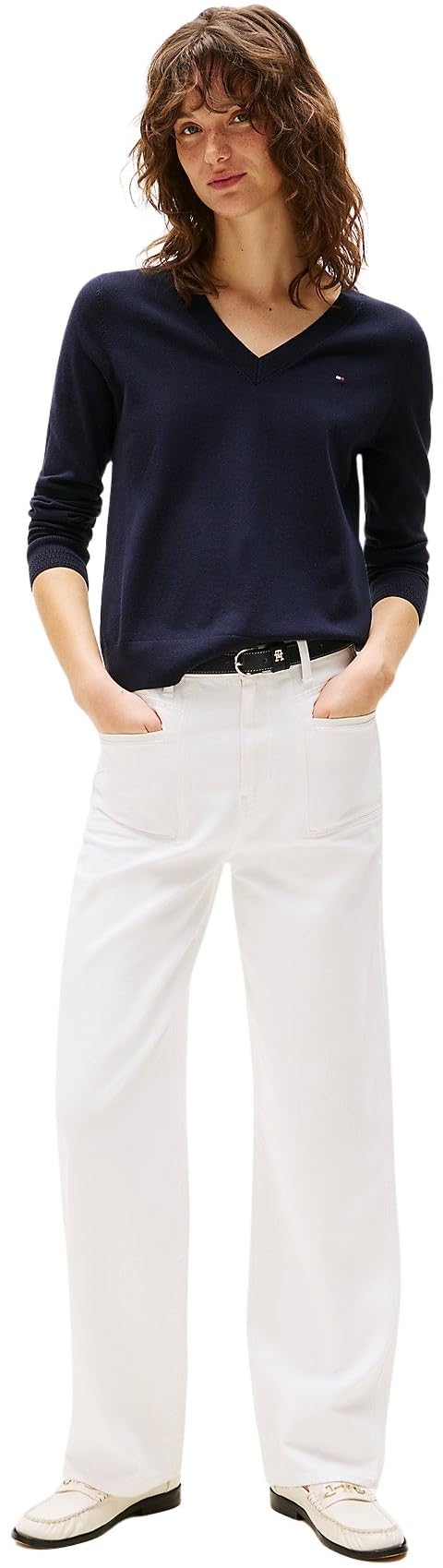 Tommy Hilfiger Donna Pullover Co Jersey Stitch Sweater Scollo a V