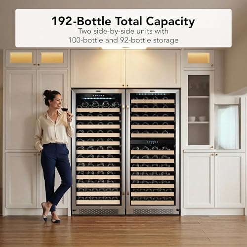 Image of Whynter 48 Inch Wine Cooler Bundle 192 Bottle Built-in Stainless Steel Single & Dual Zone Wine Refrigerators with Display Rack and LED display