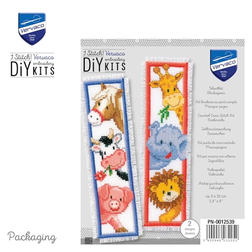 Image of Vervaco Counted Cross Stitch Bookmark Kit 2.4 inchX8 inch 2 /Pkg-Animals (14 Count) -V0012539
