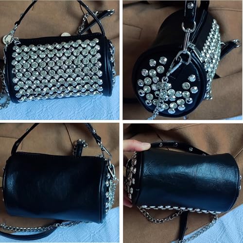 Rhinestone Cylinder Crossbody Bag Sparkling Barrel Purse Mini Tote for Women3