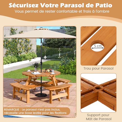 Table de pique-nique en bois circulaire pour 2 à 8 personnes COSTWAY jaune