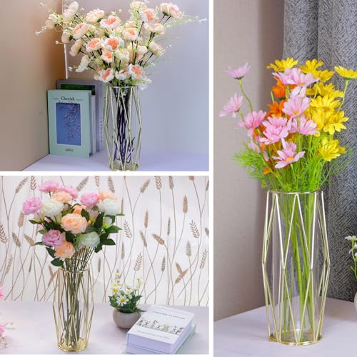 SAMISO-vaso-decorativo-da-interno-con-Supporto-Metallico-GeometricoVaso-di-Fiori-in-VetroVaso-GeometricaVaso-in-Metallo-GeometricoVaso-Trasparente-da-27-cm-per-Tavolo-Casa-Bagno-Soggiorno-Ufficio