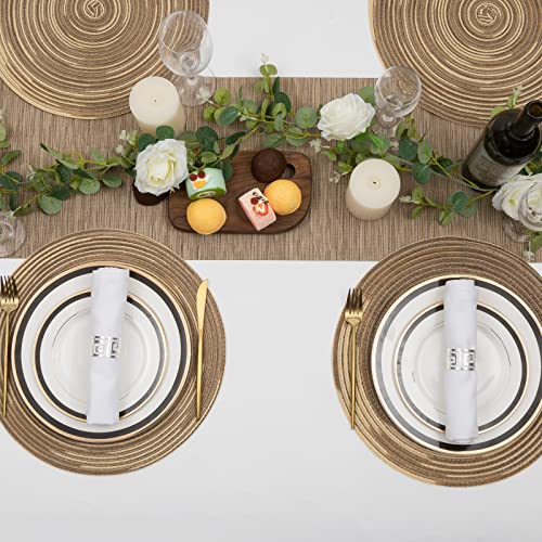 Image of SHACOS Round Braided Placemats 15 inch Set of 4 Variegated Washable Kitchen Table Place Mats Table Mats for Home Wedding Party (Rainbow Brown, 4)