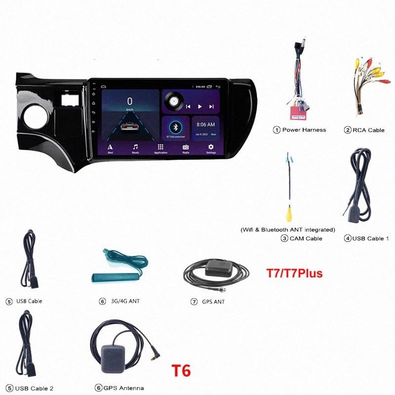 Pantalla de Coche multimedia con Android Auto inalámbrico y Bluetooth para Toyota Aqua 7