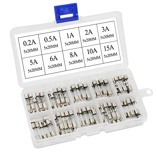 Aussel 100 pezzi fusibile per cartucce di vetro M5x20MM Kit di assortimento del fusibile per tubi di accelerazione rapida 0.2A-15A