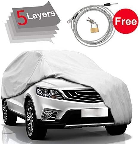 KAKIT 5 Layers Universal SUV Cover Waterproof All Weather Heavy Duty Sun Protection Scratch Resistant for Automobiles Outdoor(Up to 204”)