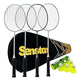 Senston バドミントンラケット4個、バドミントンバッグ1個、ナイロンバドミントン6個、家族や友人に向けて適した