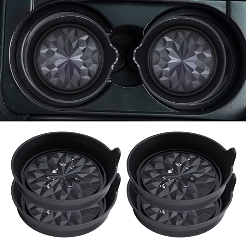 Image of Amooca Car Cup Coaster Universal Automotive Waterproof Non-Slip Cup Holders Sift-Proof Spill Holder Car Interior Accessories 4 Pack Black Flower