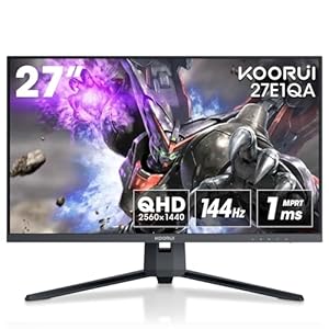 KOORUI 27-inch Gaming Monitor 144Hz QHD(2560 x 1440p) 2K, 1ms, HDR10, DCI-P3 90% Color Gamut, Adaptive G-Sync, FreeSync Premium, HDMI x 2, DisplayPort, 27E1QA