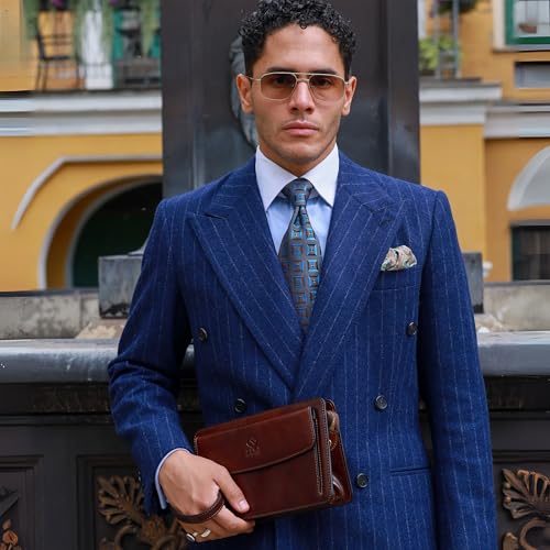 Image of Time Resistance Leather Clutch for Men Organizer Wrist Bag Briefcase Handmade in Italy Gift Box Included