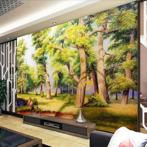 XLMING Dibujado A Mano Tridimensional Bosque Árboles Arte 3D Papel Pintado Lujo Casa Sala Decoración Estar Comedor Sofá Dormitorio TV Fondo de Pared-430cm×300cm