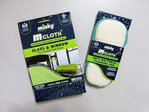 AWEHIRU Bundle - Minky M Cloth Glass & Window Microfibre Cloths + Anti Bacterial Cleaning Pad - Mrs Hinch