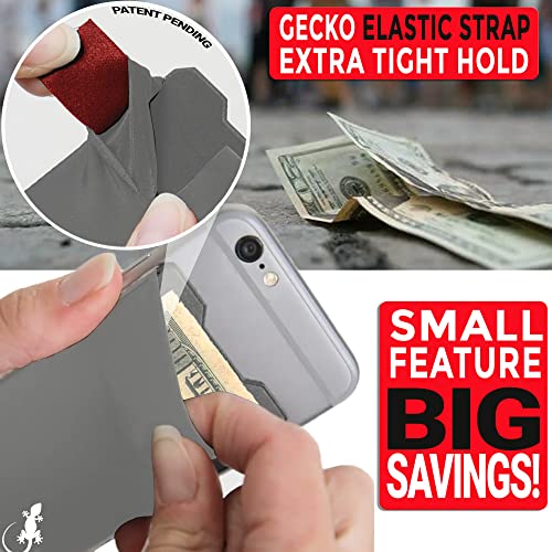 Image of Gecko Travel Tech Double Pocket - Adhesive Card Holder - Cell Phone Pouch - Stick on Lycra Pocket - Carry Credit Cards and Cash - Gray-White