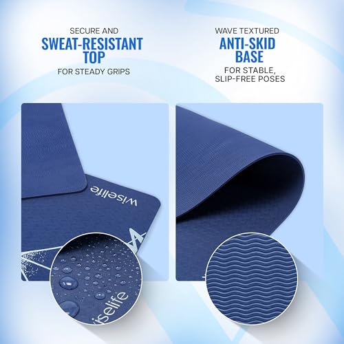 Image of Wiselife tpe Printed 6MM Yoga Mat + Yoga Strap For Men, Women, Kids|Anti-Slip Extra thick, long & Wide Exercise Sports Mat For Workout, Fitness, Yoga, Gym, Home & Pilates (Matilda)