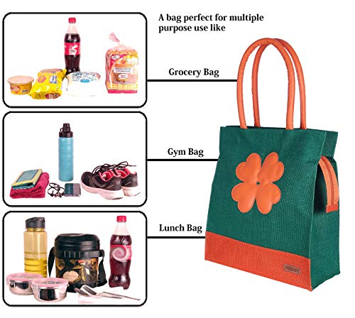 Image of Foonty Exclusive Sunflower Daily Use Jute Lunch Bag(Green,FFFWB6015B)