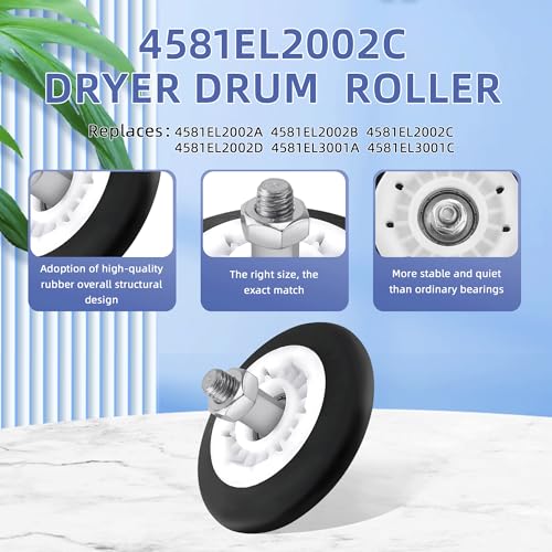 Image of Upgraded DLEX3370V DLEX3370W DLEX7600KE DLEX3001W DLEX3570V DLEX9000V DLE7400WE DLE7400VE DLE7200WE DLE7300WE DLE3500W DLE3050W DLE2250W DLGX7601KE DLGX7601WE Dryer Drum Roller Kit for LG Dryer