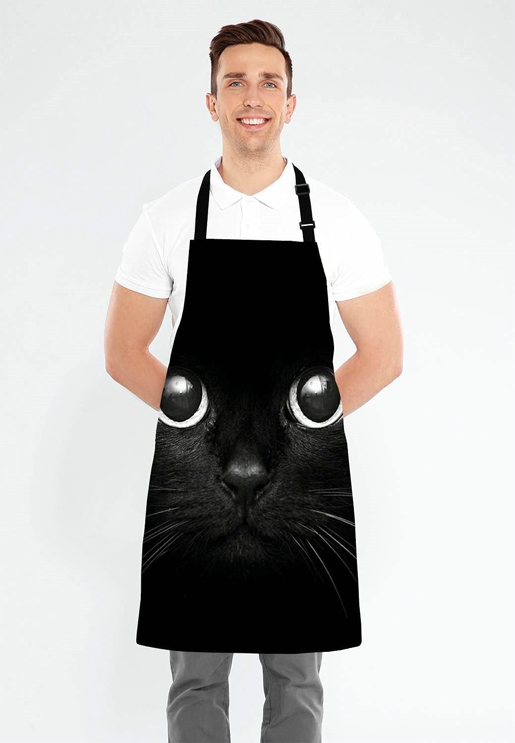 Black Cat Face Kitchen Cooking BBQ Chef Apron,Funny Apron for Men, Women - Dad Presents, Presents for Men - Birthday, Mothers Day Presents for Mom, Wife, Husband, Brother, Friends - Image 4