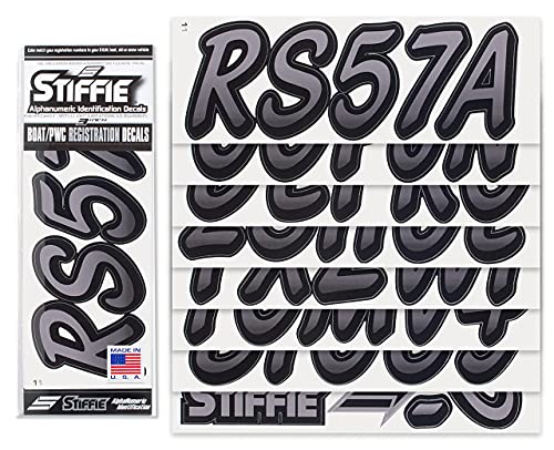 Image of STIFFIE Whipline Gunmetal /Black 3 inch Boat & PWC Registration Decals • Numbers Letters Stickers