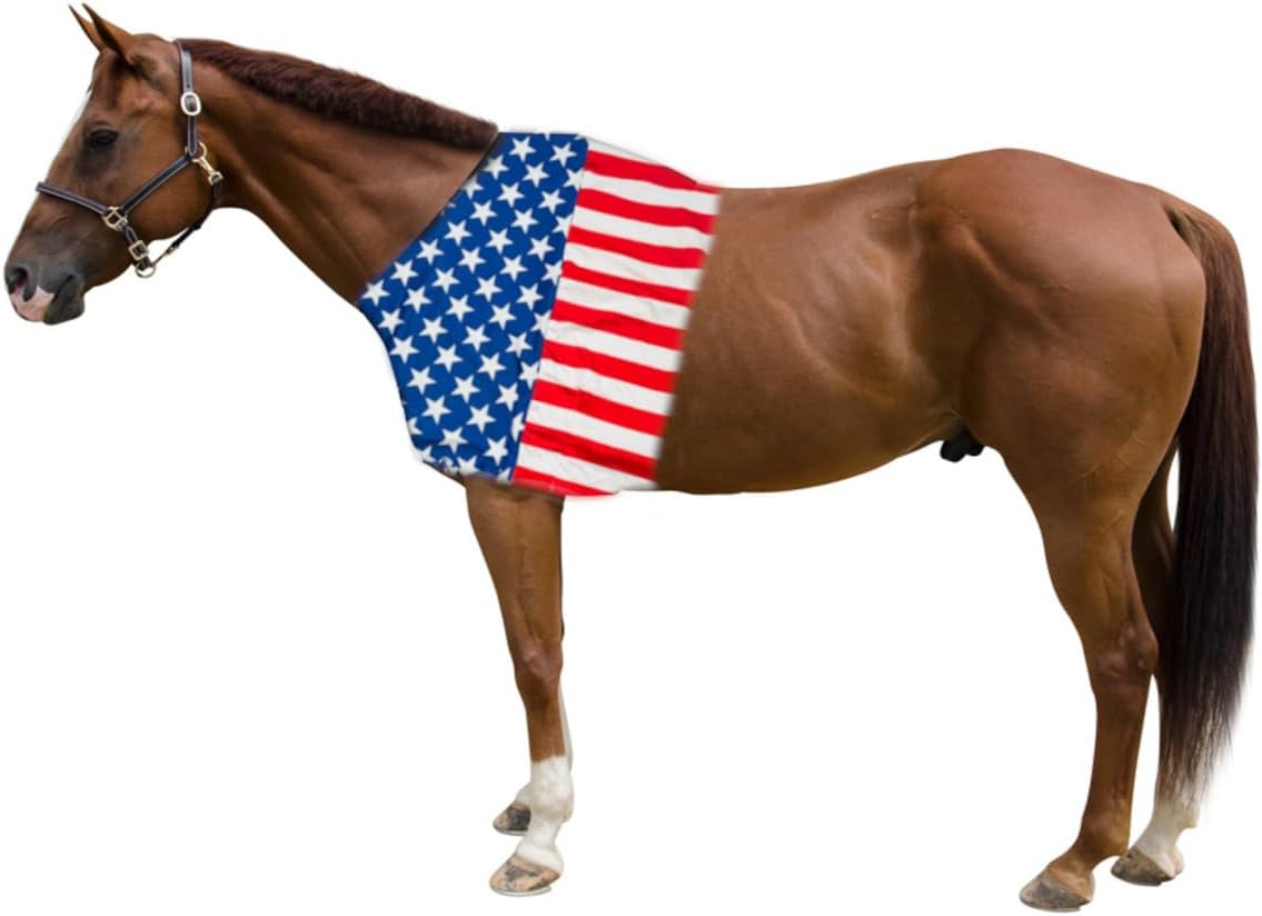 Derby Originals Stars & Stripes Lycra Horse Shoulder Guard – Stretch Slicker with Belly Strap, Anti-Chafe Design for Blanket Rubs, Great for Shows & Parades, Full Size (78"-82")