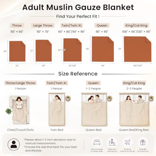 Image of Love's cabin 100% Cotton Muslin Blanket, 6 Layer Lightweight Breathable Gauze Twin Size Blanket 60 x 80 Inches, Soft Summer Blanket for Bed or Couch, Orange