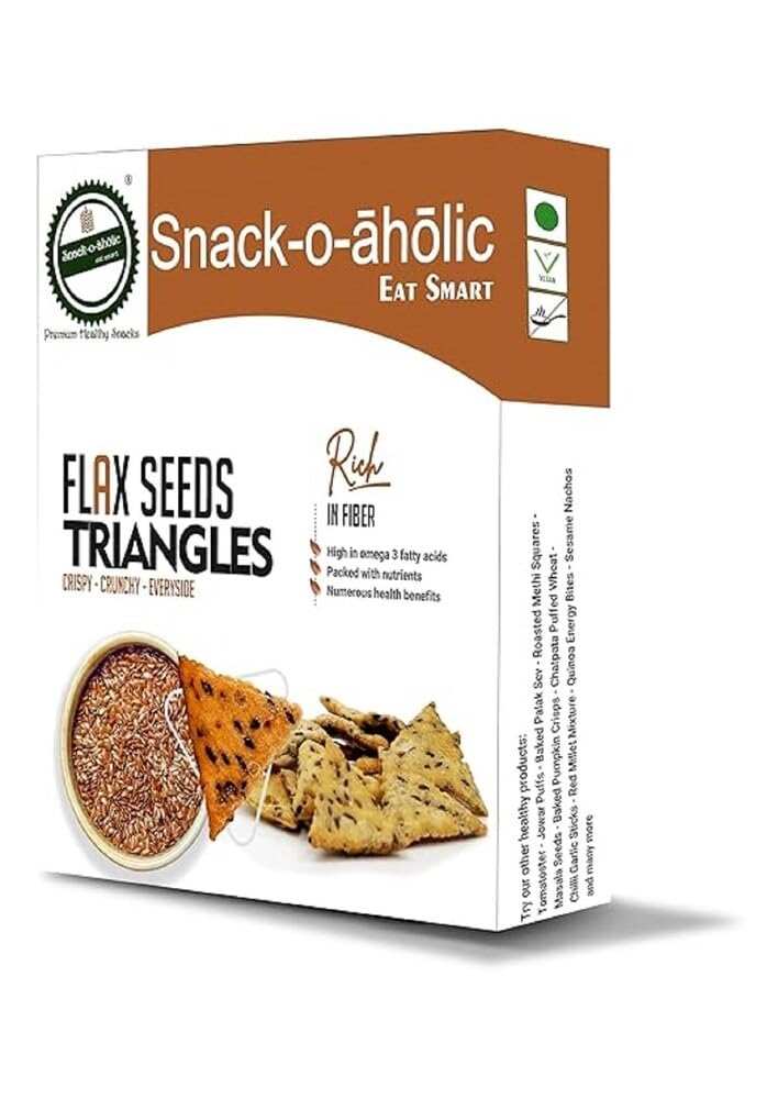 Rootz Organics Snack-o-aholic Flaxseed Triangle - 100g | Roasted Snack with Flax seeds, Wheat Flour, Salt | Ready to Eat Indian Healthy Snack, Crispy & Diet Friendly