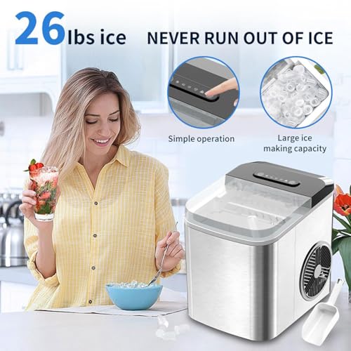 Máquina fabricadora de hielo de sobremesa para hogar, 10 kg/24 h, hielo listo en 6 minutos, 2 tamaños de hielo, portátil y compacta con cubos transparentes para cocina, fiestas o bar miniatura 3