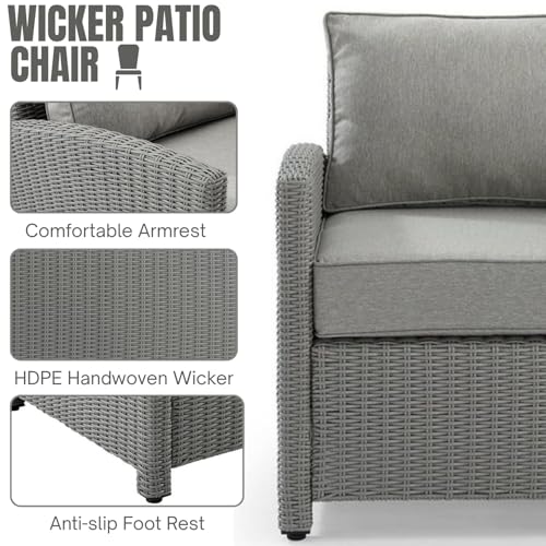 Image of DEVOKO 4 Pieces Patio Furniture Set, Outdoor Sectional Sofa HDPE Wicker Conversation Set Outside Couch with Table for Porch, Lawn, Garden, Backyard (Silver)