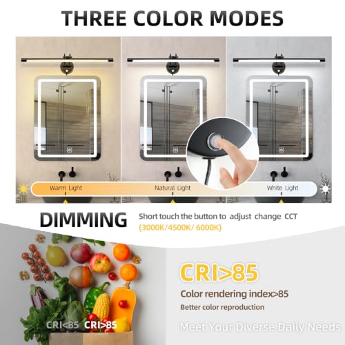 Image of Plug in LED Light Panels Bar 24 inch Vanity Lights Matte Black Bathroom Vanity Light Rotatable Head Bathroom Lighting Fixtures Over Mirror 3CCT Dimmable Wall Sconce Picture Lamp