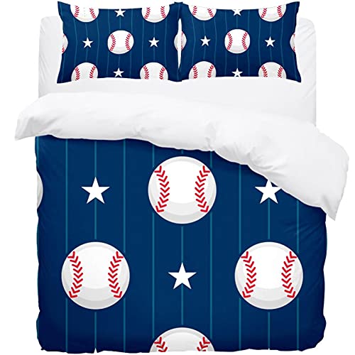 Parure de lit simple baseball housse de couette douce 2 taies d'oreiller étoiles