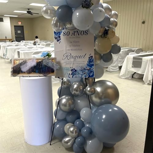 Image of Dusty Blue Balloon Set, 60Pcs 12 Inch Retro Baby Slate Blue Ivory White Metallic Silver Balloons Birthday Decor, Pastel Blue Beige Cream Ocean Balloon for Bridal Wedding Gender Reveal Party Decoration