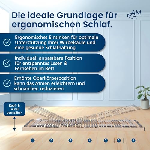 AM Qualitätsmatratzen 7 Zonen Lattenrost 140x200 verstellbar mit 44 Federleisten - Made in Germany - Verstellbarer Lattenrost 140x200 - Kopf und Fußteil - Holmabsenkung für Schulter und Becken – Bild 3