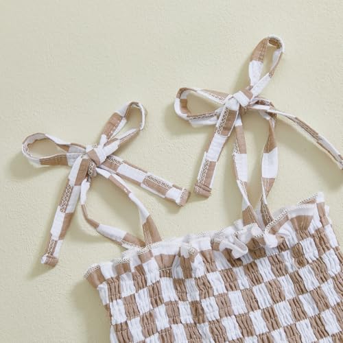 Image of Thorn Tree Toddler Girl Clothes Plaid Printed Sleeveless Pleated Camisole Linen Pants Set Baby Summer Outfits