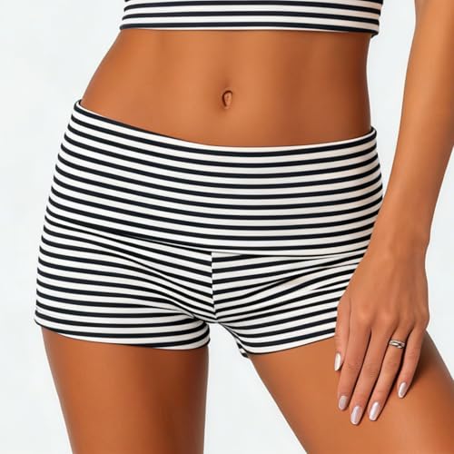 Image of KMBANGI Womens Fold Over Shorts Elastic Waist Y2k Lounge Shorts Foldover Cute Pajama Micro Bottoms Mini Shorts Sleepwear