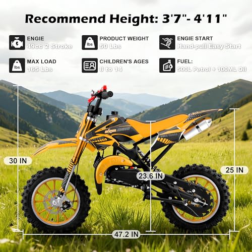 Image of 50cc Dirt Bike, 2 Stroke Gas Mini Bike for Kids 8-10 2025 Upgraded, Orange
