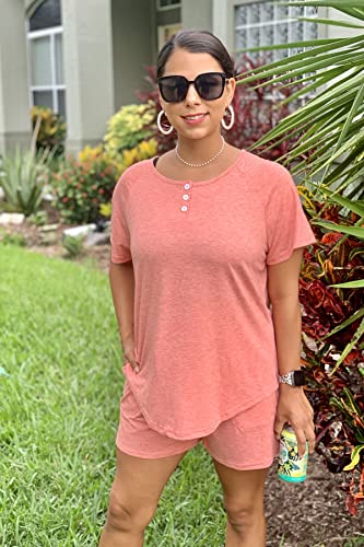Image of WIHOLL Two Piece Outfits for Women Lounge Sets Button Down Top and Shorts Set Sweatsuits with Pockets