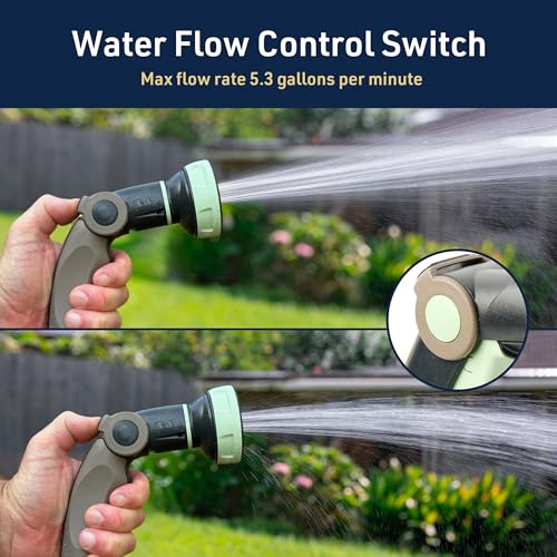 Image of Garden Hose Nozzle Sprayer - Italian Made Heavy Duty Water Hose Nozzle with 8 Adjustable Spray Patterns and Quick Connector - Recycled Plastic Garden Sprayer by Kings County Tools (Mint /Black)