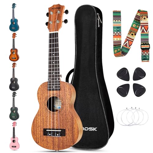 Image of AODSK Concert Ukulele for Beginner 23 Inch Uke with Gig Bag Strap Nylon String 4 Picks Holiday Gift