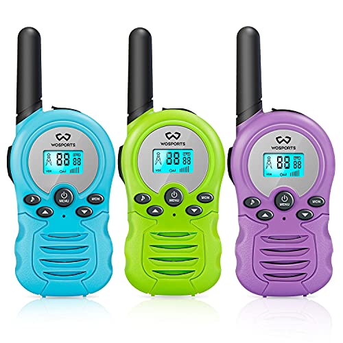 Kids Walkie Talkies 3 Pack, WOSPORTS 2 Way Radio Toy Walkie Talkies for Kids, 3 Km Long Range 22 Channels Children Walkie Talkies for Girls Boys Outdoor Games Adventures Camping Hiking