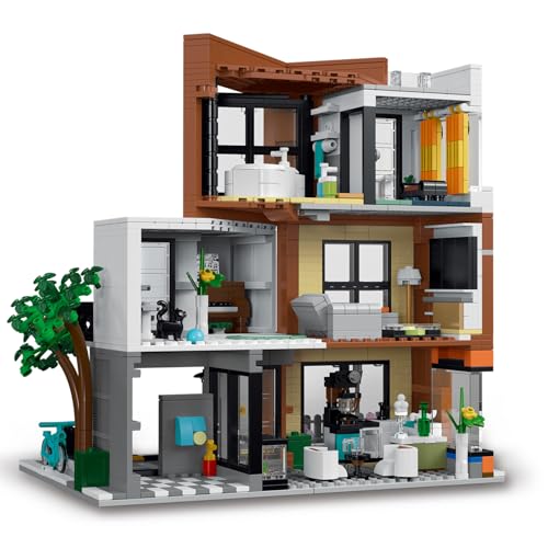Image of Modern Villas LED Lights Apartment Architecture Building Kit,3 Tier Villas Building Blocks Mould Toy,for 12+ Years Teenager,Adults (1399pcs)