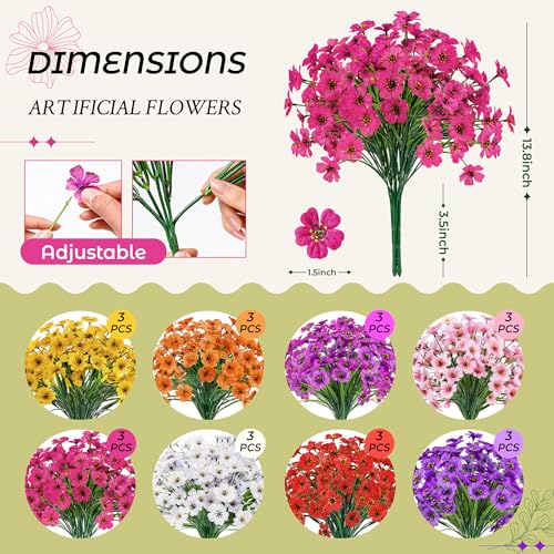 Der Rose 24 Bundles Artificial Flowers for Outdoors, UV Resistant Fake Flowers for Home Garden Patio Porch Decor (8 Colors) image 1