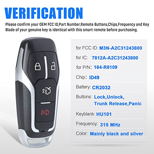 Mando de entrada sin llave para Ford Explorer 2016 con frecuencia original de 4 botones 3
