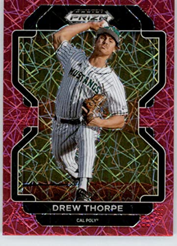 2022 Panini Prizm Draft Picks Prizms Neon Pink Velocity #61 Drew Thorpe RC Rookie Cal Poly Mustangs Baseball Trading Card